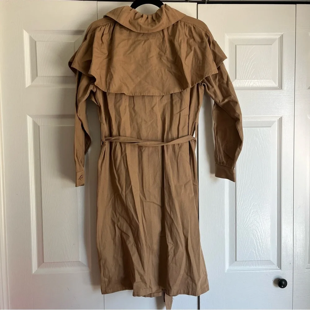 Women’s Camel Trench Coat with Ruffle Cape Detail - Picture 8 of 16